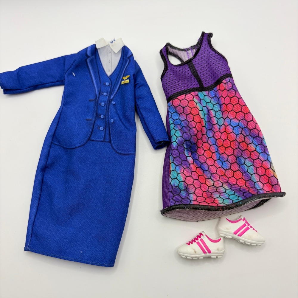 Barbie Flight Attendant & Tennis Player Career Outfit Dress Shoes Lot Set